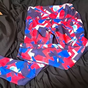 Ododos Ononox Red Blue Geometric Leggings Pockets Highwaisted Large L